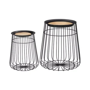 Home Decorators Collection Round Black Metal Decorative Basket with Wood Lid (Set of 2)