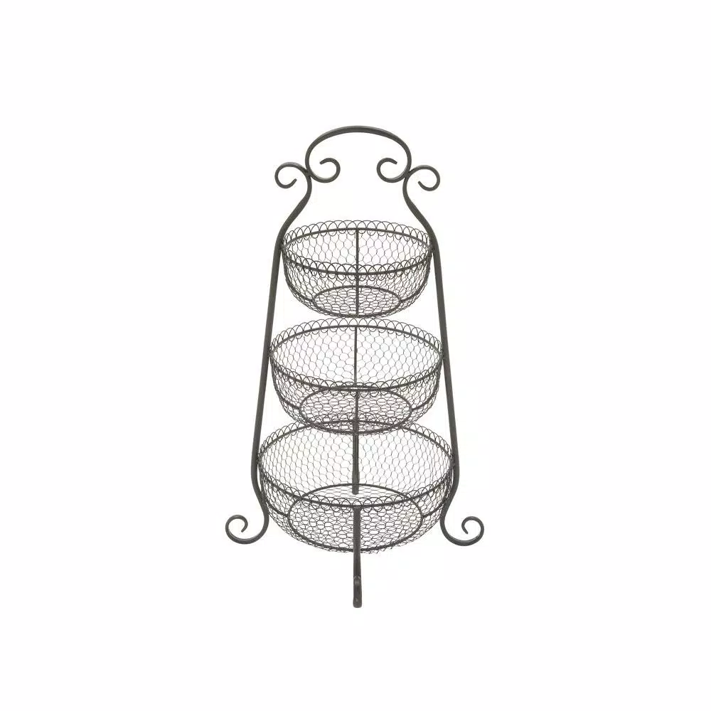 LITTON LANE New Traditional 3-Tier Iron Black Decorative Basket Tray