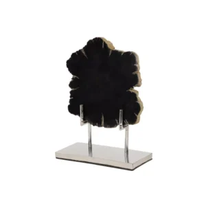 LITTON LANE Large Live Edge Black Petrified Wood Slice Sculpture on Silver Metal Stand