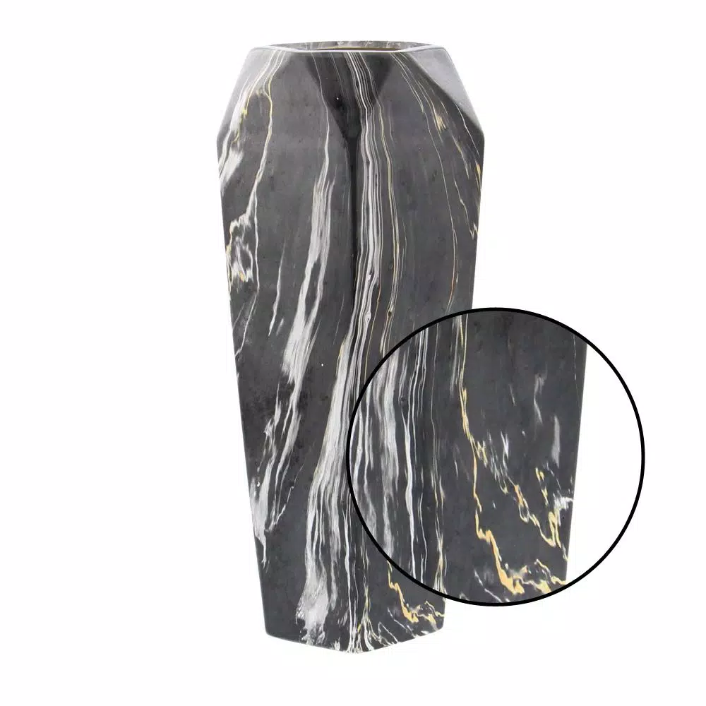 LITTON LANE 14 in. Black and White Marble Paneled Decorative Vase