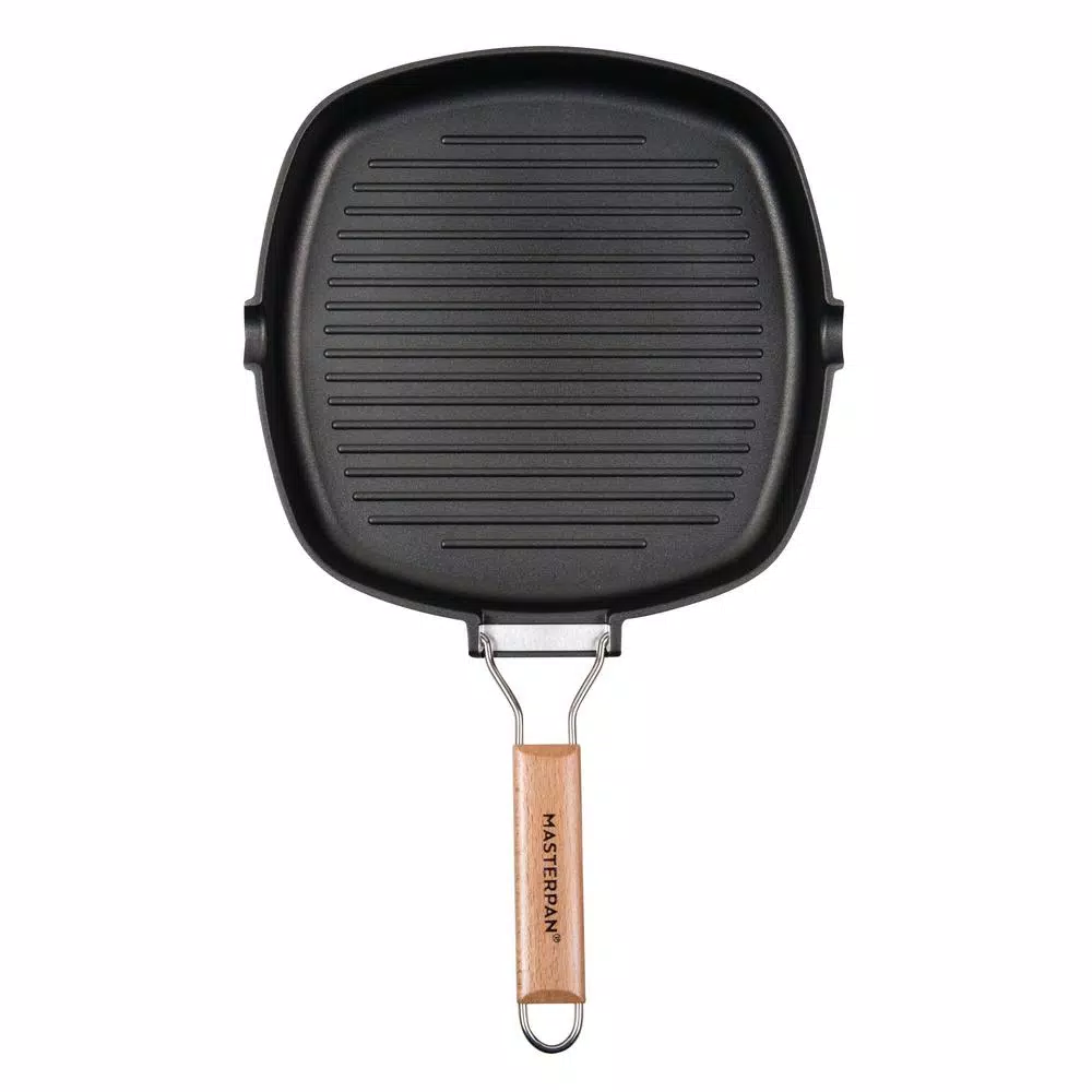 MasterPan 10 in. Cast Aluminum Nonstick Grill Pan in Black with Pour Spout