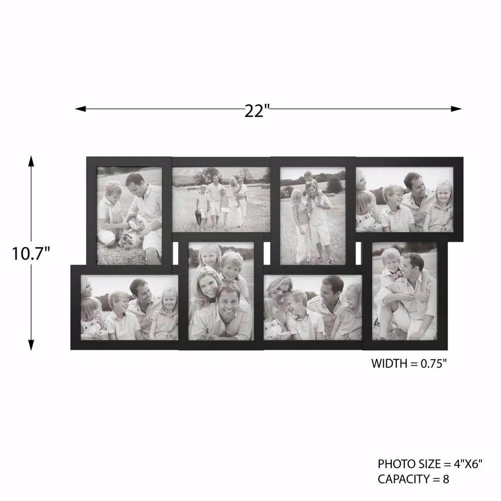 Lavish Home 8-Opening 4 in. x 6 in. Black Picture Frame Collage