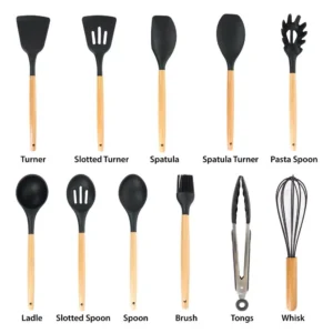 MegaChef Black Silicone and Wood Cooking Utensils (Set of 12)