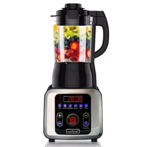 NutriChef 59 oz. 9-Speed Black Digital Countertop Blender with Heat, Adjustable Time/Temperature/Speed Settings
