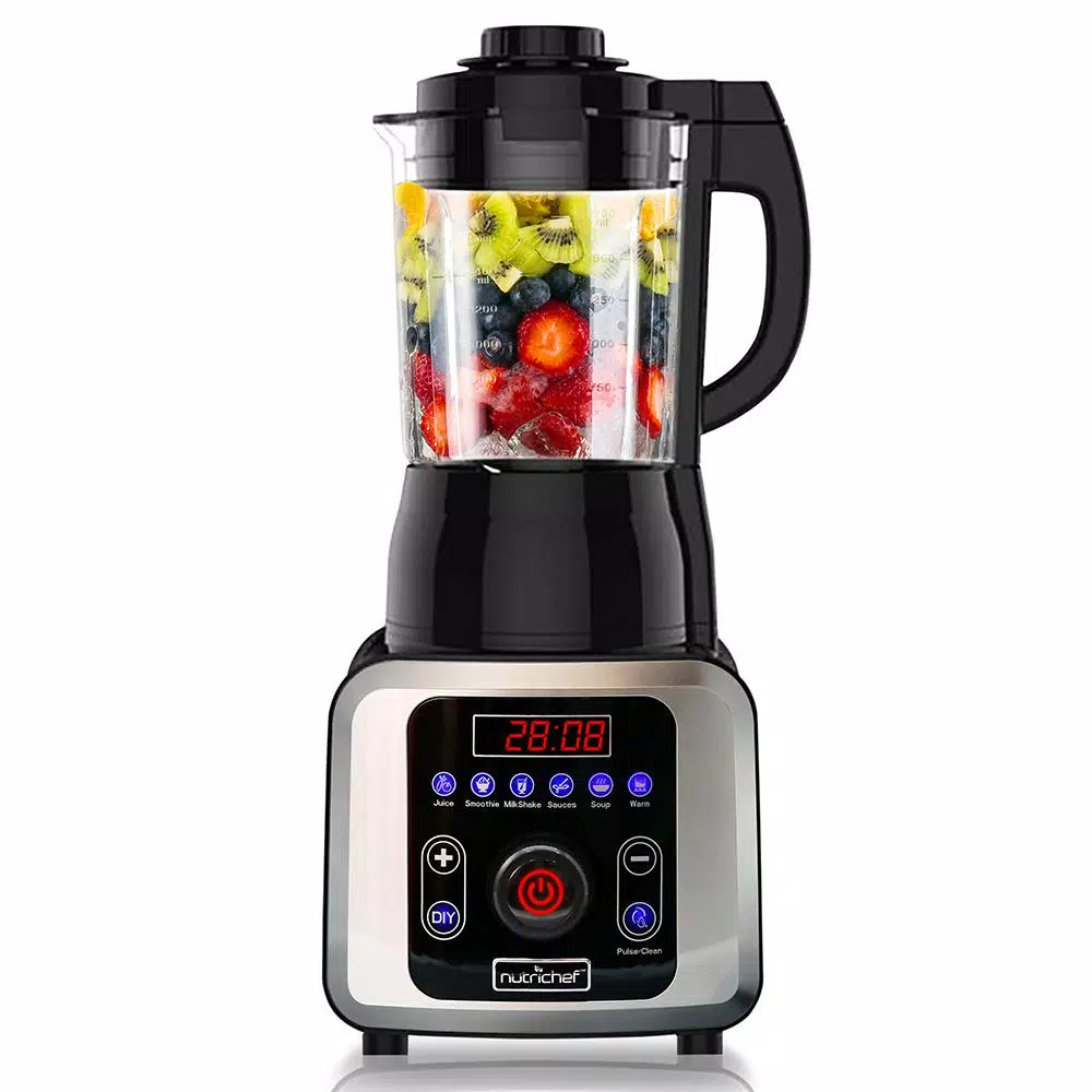 NutriChef 59 oz. 9-Speed Black Digital Countertop Blender with Heat, Adjustable Time/Temperature/Speed Settings
