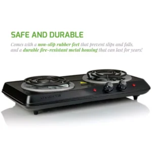Ovente 5.7 in. and 6 in. Black Double Hot Plate Burner Electric Stove with Adjustable Temperature Control