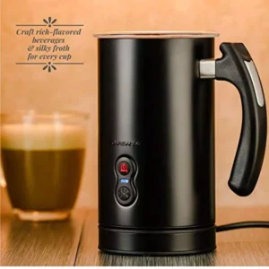 Ovente 8 oz. Black Automatic Electric Milk Frother and Steamer Hot or Cold Froth Functionality Foam Maker and Warmer