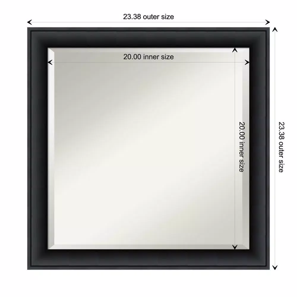 Amanti Art Nero 23 in. W x 23 in. H Framed Square Beveled Edge Bathroom Vanity Mirror in Black Satin
