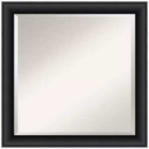 Amanti Art Nero 23 in. W x 23 in. H Framed Square Beveled Edge Bathroom Vanity Mirror in Black Satin