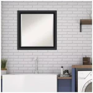 Amanti Art Nero 23 in. W x 23 in. H Framed Square Beveled Edge Bathroom Vanity Mirror in Black Satin