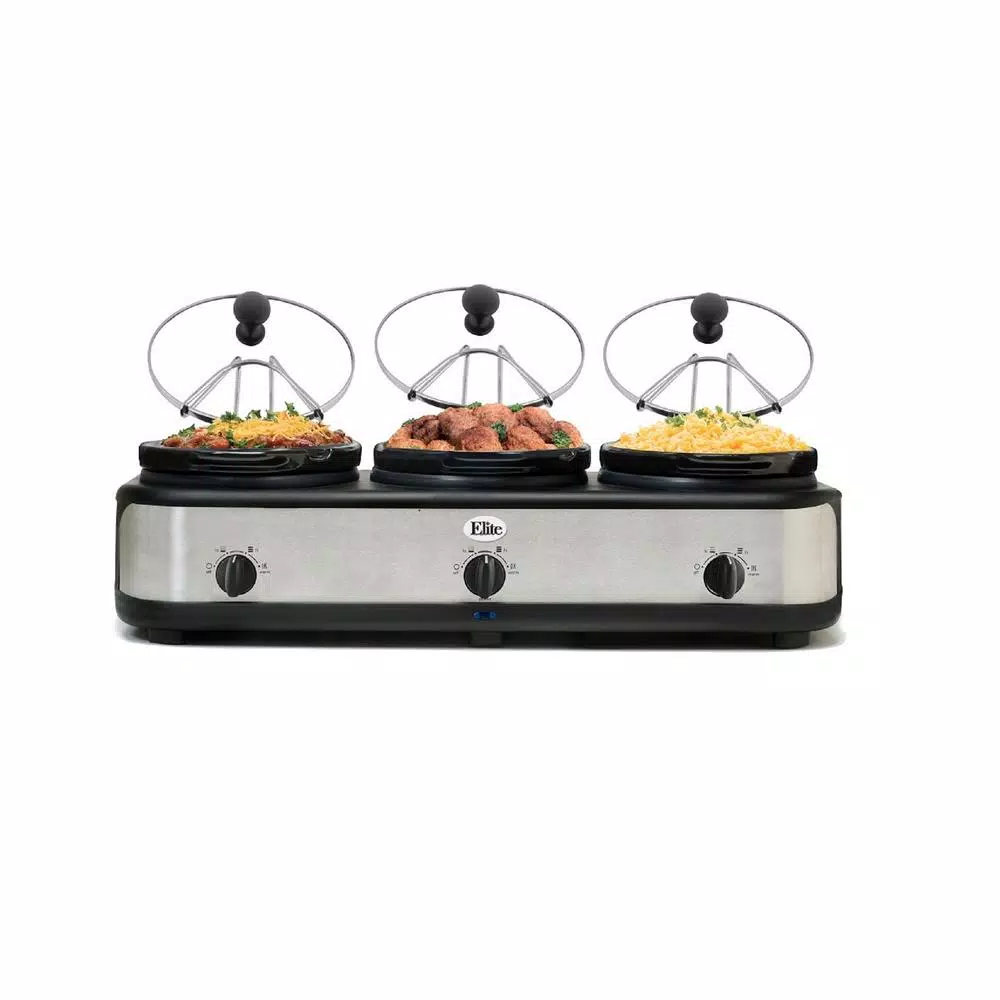 Elite Platinum 7.5 Qt. Red Slow Cooker with 3 Crocks and Cool-Touch Handles