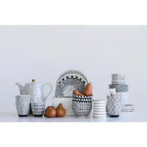 3R Studios Black and White Stoneware Plate (Set of 4 Designs)