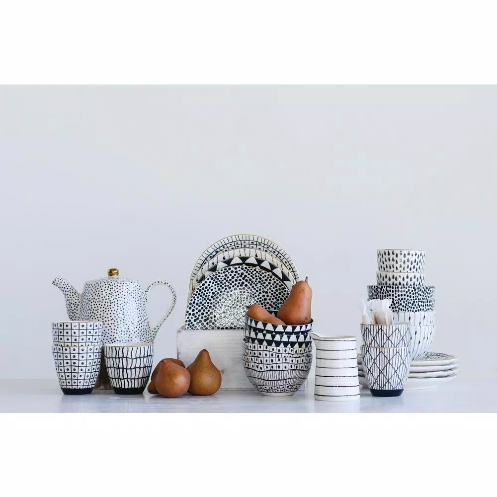 3R Studios Black and White Stoneware Plate (Set of 4 Designs)