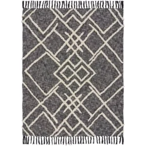 LR Home Contemporary Black / White Cotton Over Tufted Geometric Throw Blanket