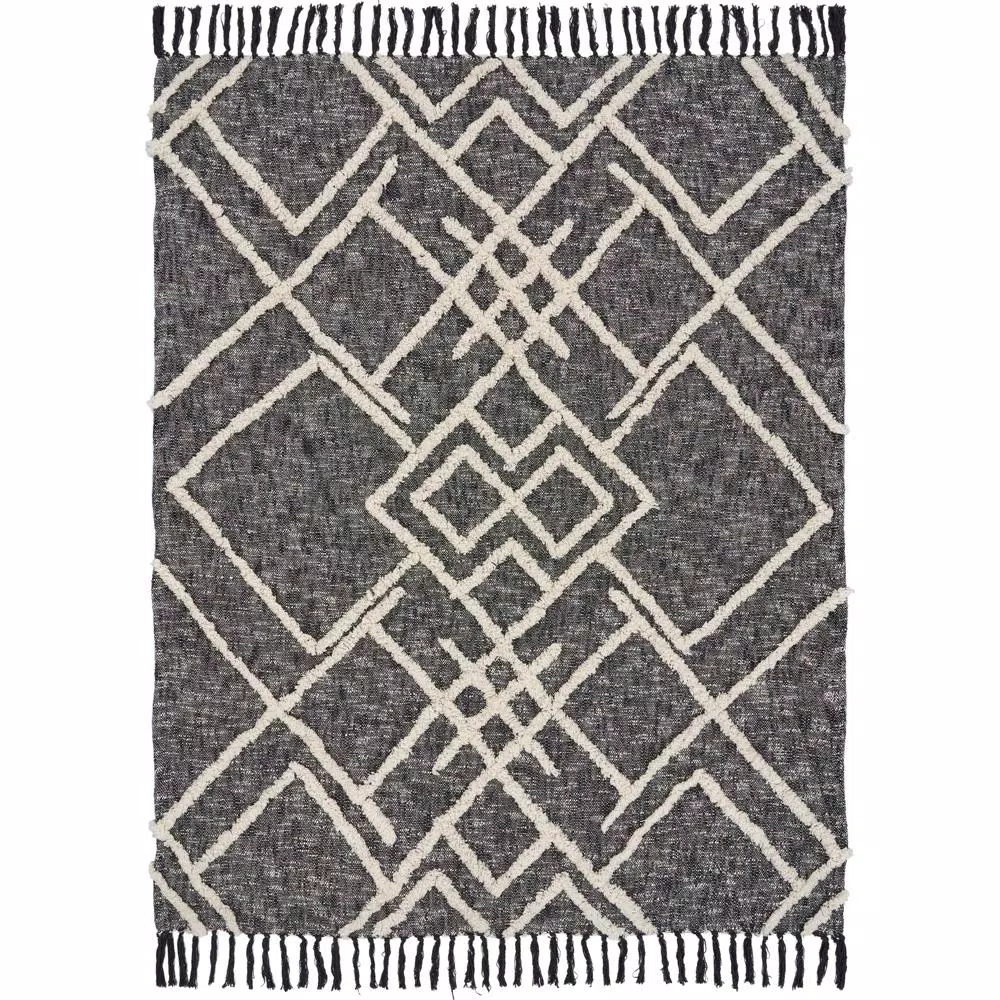 LR Home Contemporary Black / White Cotton Over Tufted Geometric Throw Blanket