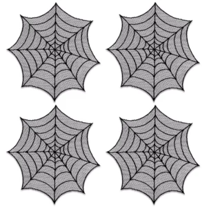 Heritage Lace Spider Web 20 in. Black Round Doily (Set of 4)