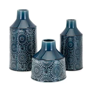 Benjara Glazed Blue Ceramic Floral Vases (Set of 3)