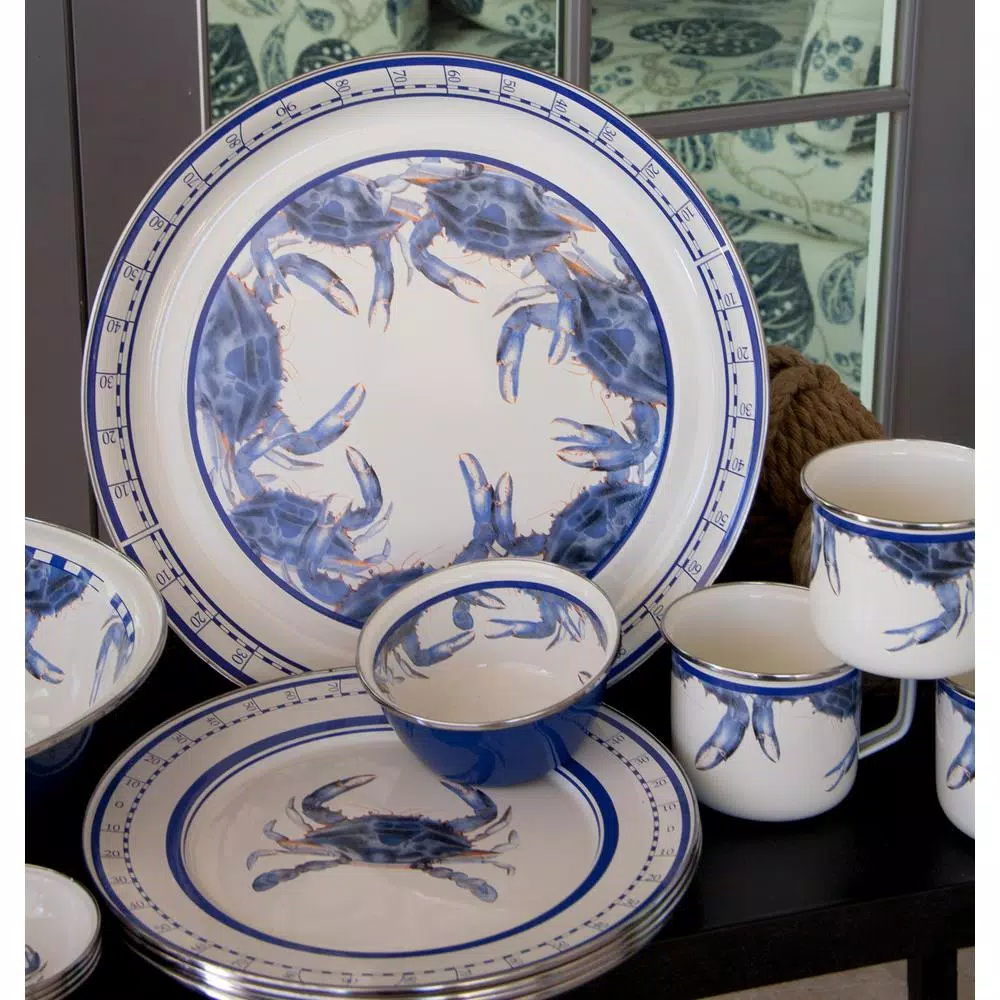 Golden Rabbit Blue Crab 20 in. Enamelware Serving Tray