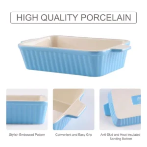 MALACASA 2-Piece Blue Rectangle Porcelain Bakeware Set 9 in. and 11 in. Baking Pans