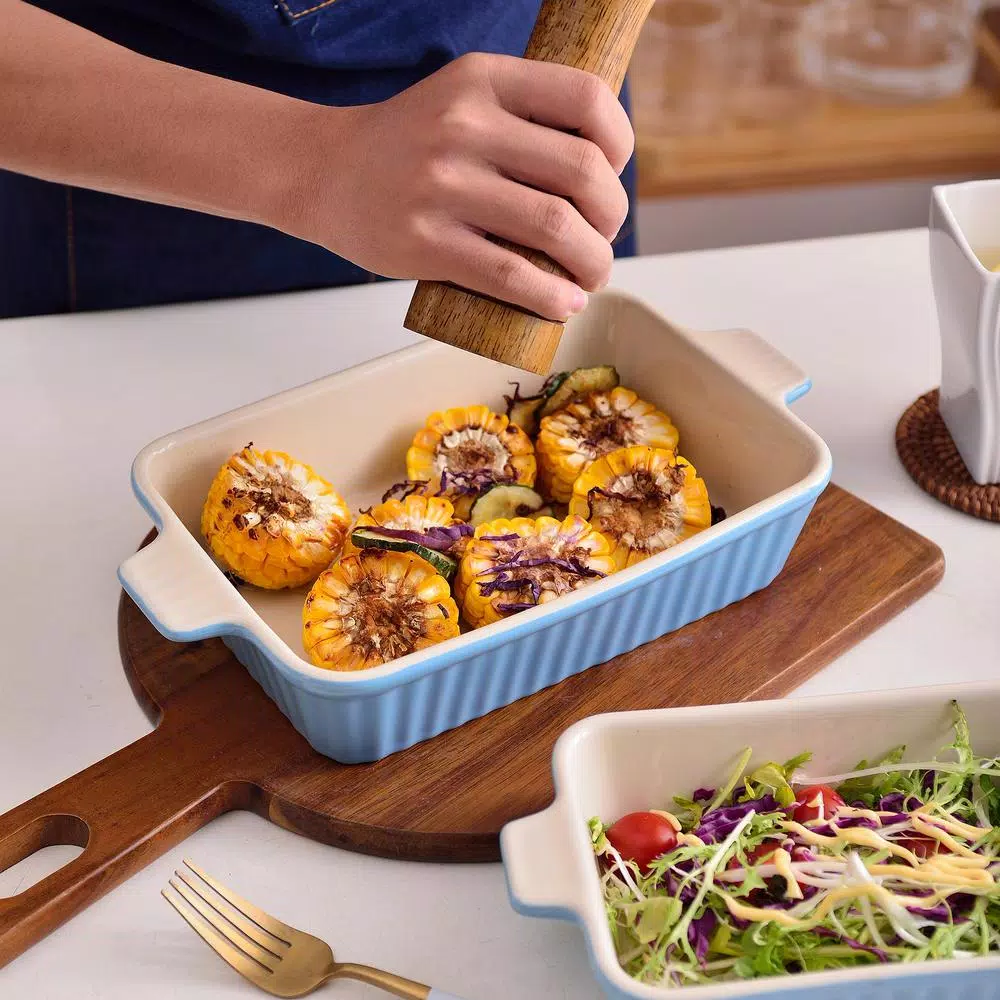MALACASA 2-Piece Blue Rectangle Porcelain Bakeware Set 12 in. and 13 in. Baking Dishes