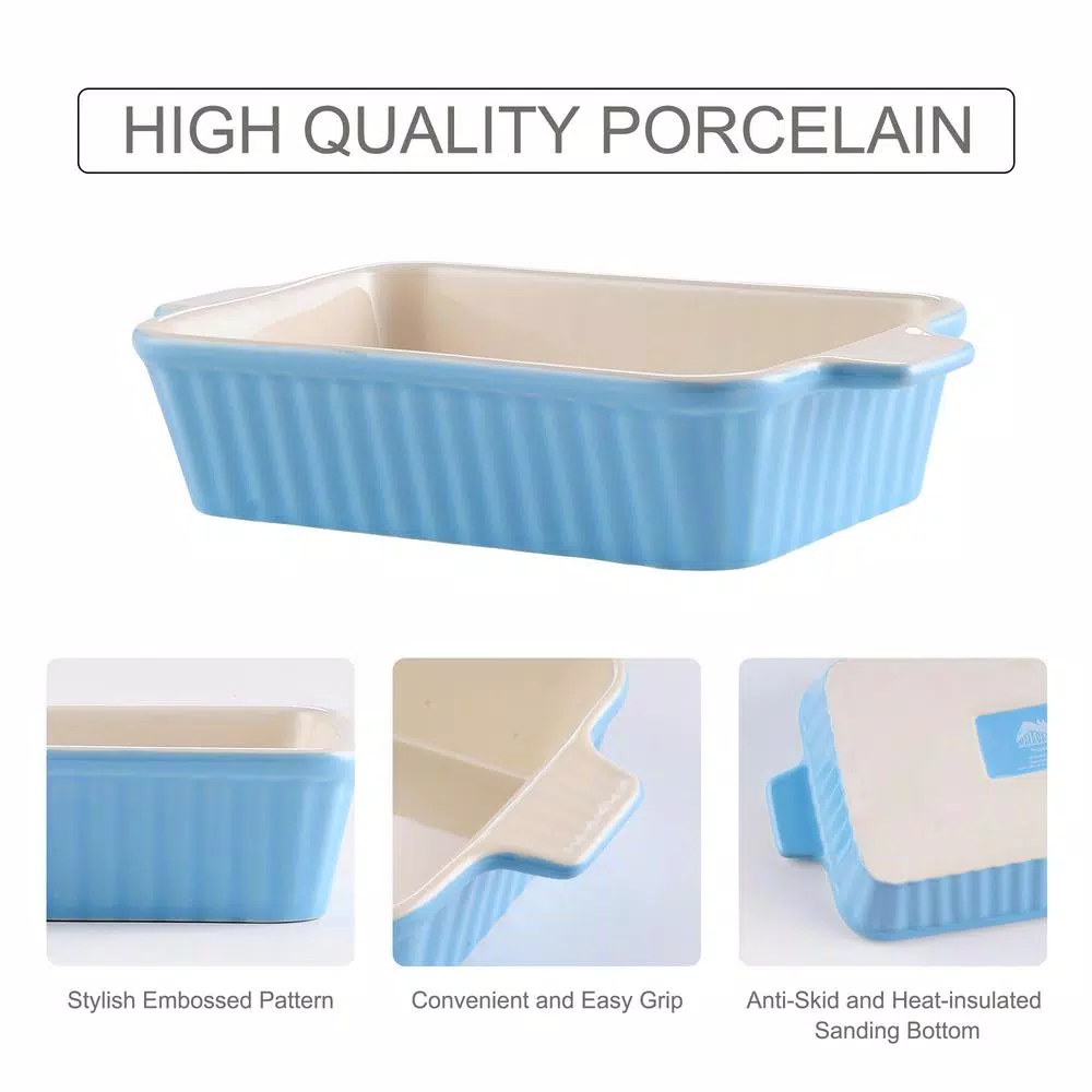 MALACASA 2-Piece Blue Rectangle Porcelain Bakeware Set 12 in. and 13 in. Baking Dishes