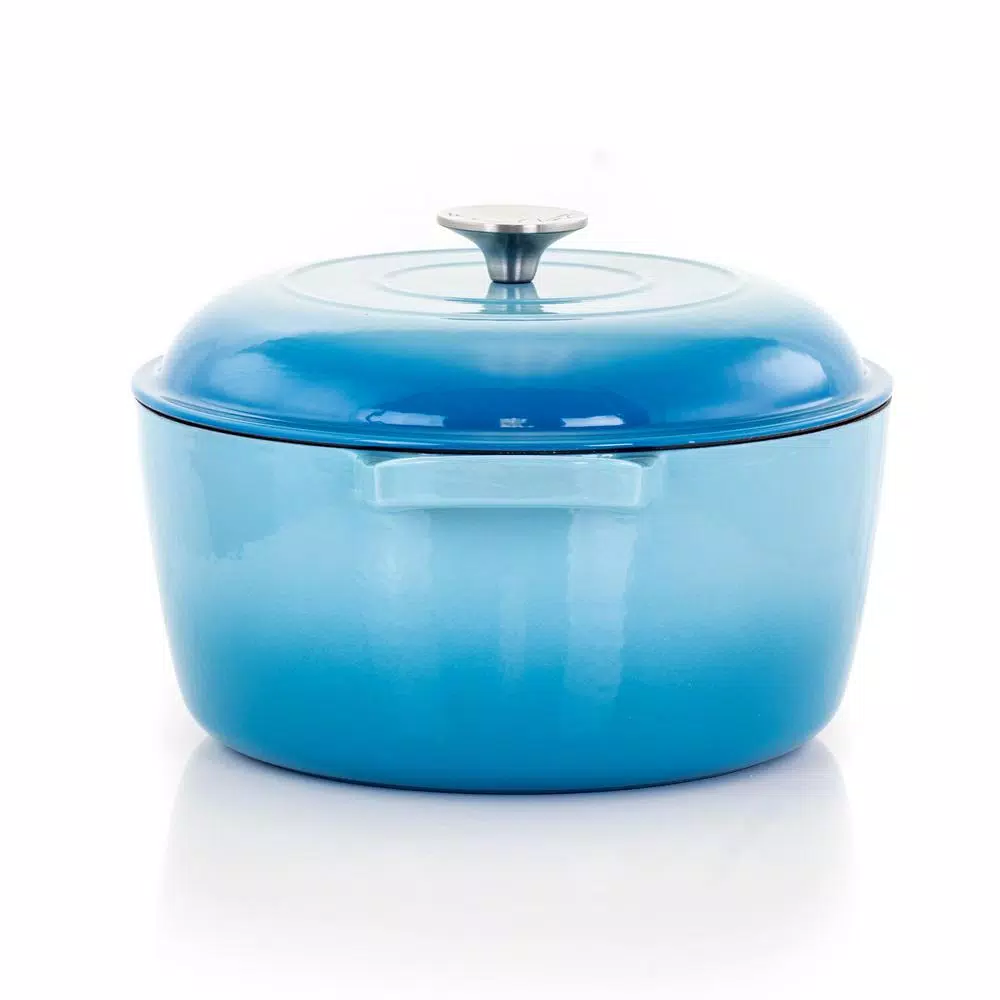 MegaChef MegaChef 5 Qt. Round Enameled Cast Iron Casserole in Blue with Lid