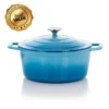 MegaChef MegaChef 4 Qt. Round Enameled Cast Iron Casserole in Blue with Lid