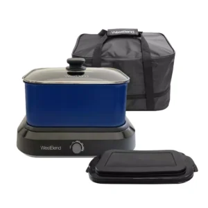 West Bend 6 qt. Blue Non-Stick Versatility Slow Cooker with 5-Temperature Settings Includes Travel Lid and Thermal Tote
