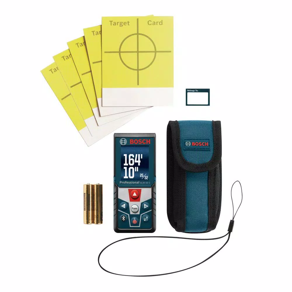 Bosch 165 ft. Laser Distance Measurer with Bluetooth and Full Color Display with Bonus 50 ft. Cross Line Laser Level