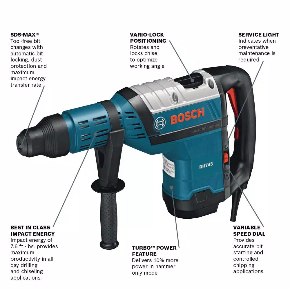 Bosch 13.5 Amp 1-3/4 in. Corded Variable Speed SDS-Max Concrete/Masonry Rotary Hammer Drill with Carrying Case