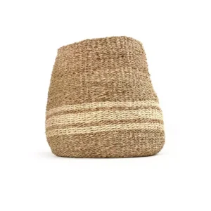 Zentique Concave Hand Woven Wicker Seagrass and Palm Leaf with Light Pin Stripes Medium Basket