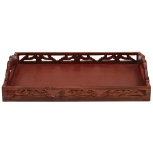 Benzara Carved Brown Wooden Serving Tray with Handles