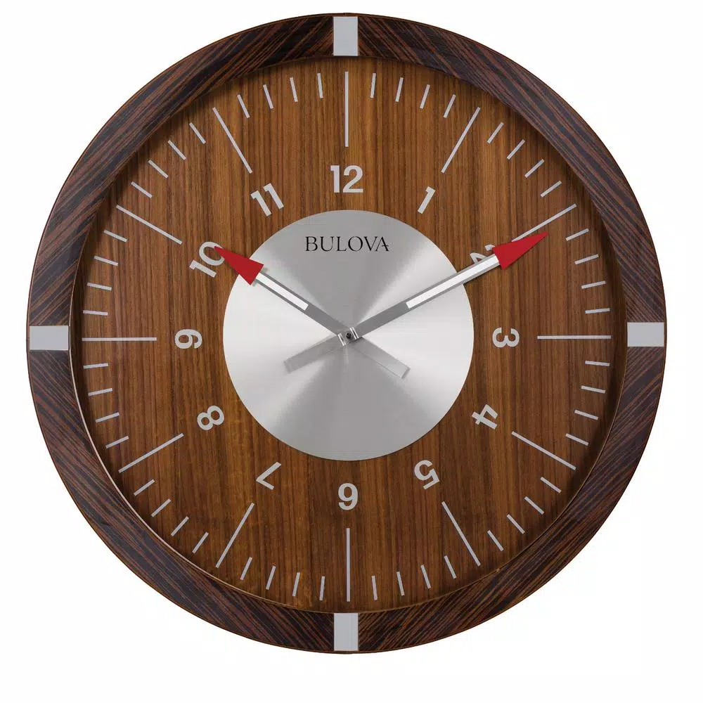 Bulova 30 in. H x 30 in. W Zebrawood Veneer Outer Case Round Wall Clock
