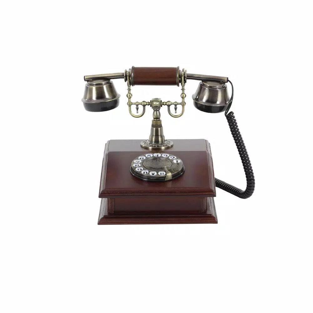 LITTON LANE Maroon, Brass and Black MDF Wood and Metal Vintage Rectangular Telephone Decor