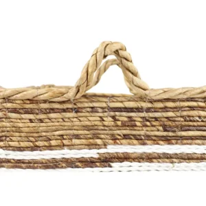 LITTON LANE Rectangular Banana Leaf and Polypropylene Storage Wicker Baskets with Handles (Set of 3)
