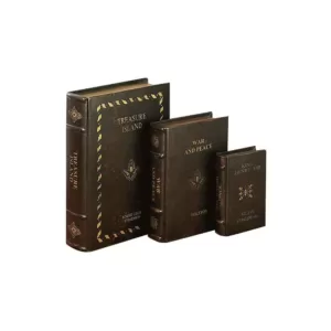 LITTON LANE Vintage Rectangular Wood and Faux Leather
