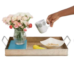 Mind Reader Cooper Plated Galvanized Serving Tray with Handles Rectangular Tray, Brown
