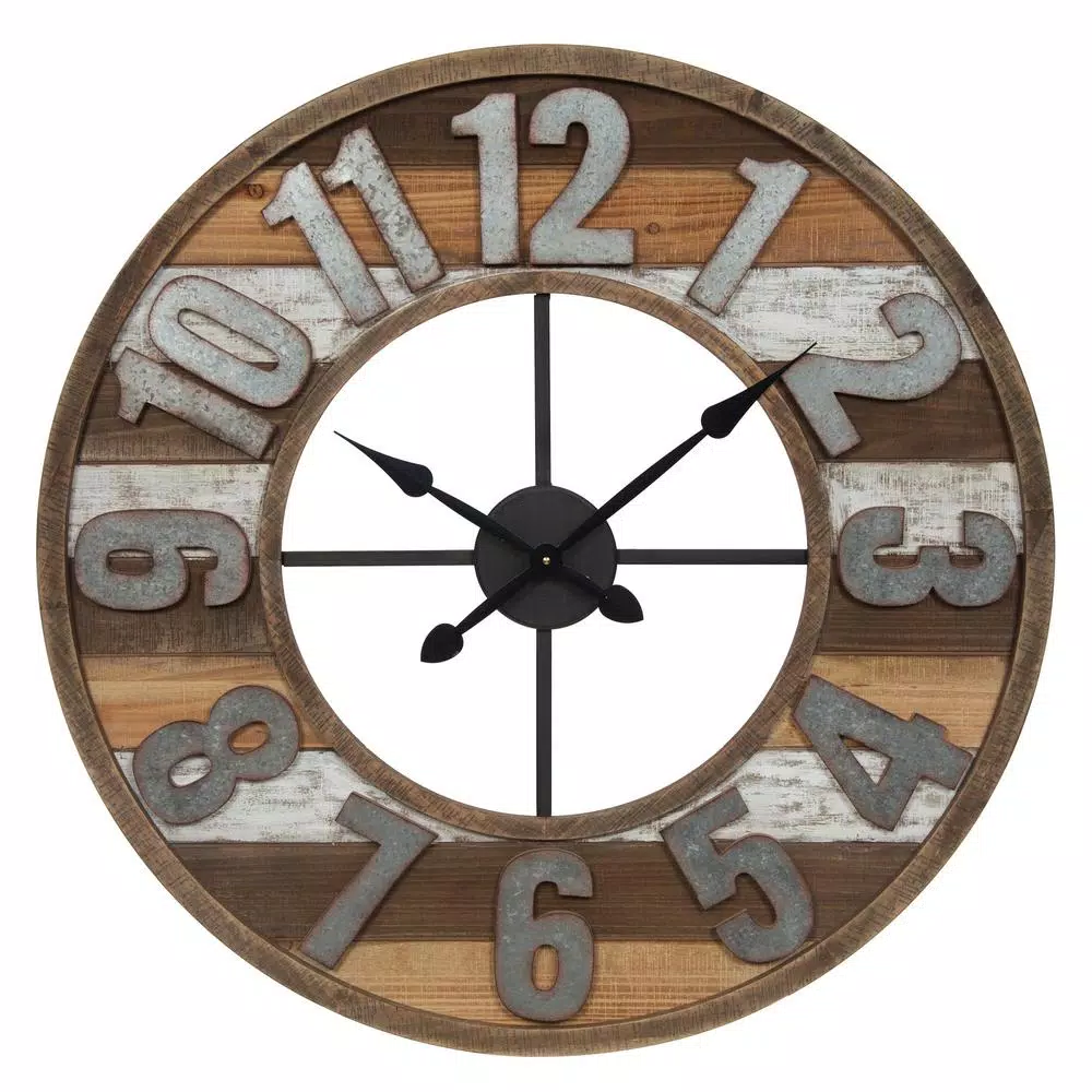 Pinnacle Rustic Reclaimed Wood and Metal Brown Wall Clock