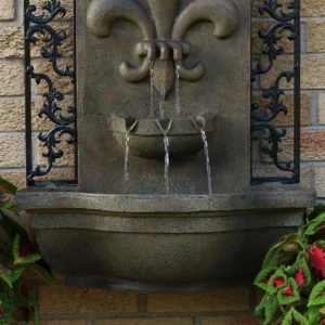 Sunnydaze Decor French Lily Florentine Stone Electric Powered Outdoor Wall Fountain