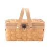Vintiquewise Small Woodchip Wooden Picnic Basket with Cover and Folding Handles