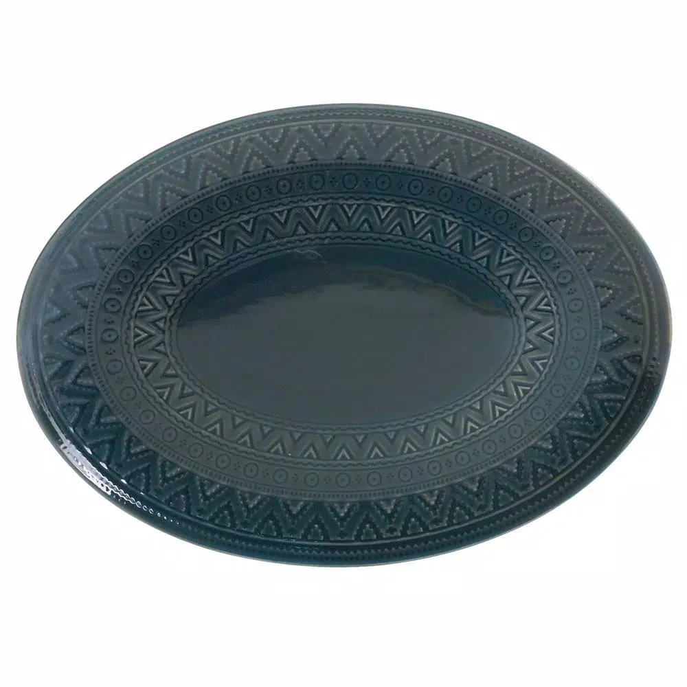 Certified International Multi-Colored 15.75 in. Aztec Teal Oval Platter