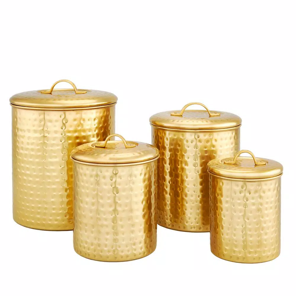 Old Dutch 4-Piece Decor Champagne "Hammered" Storage Canister Set