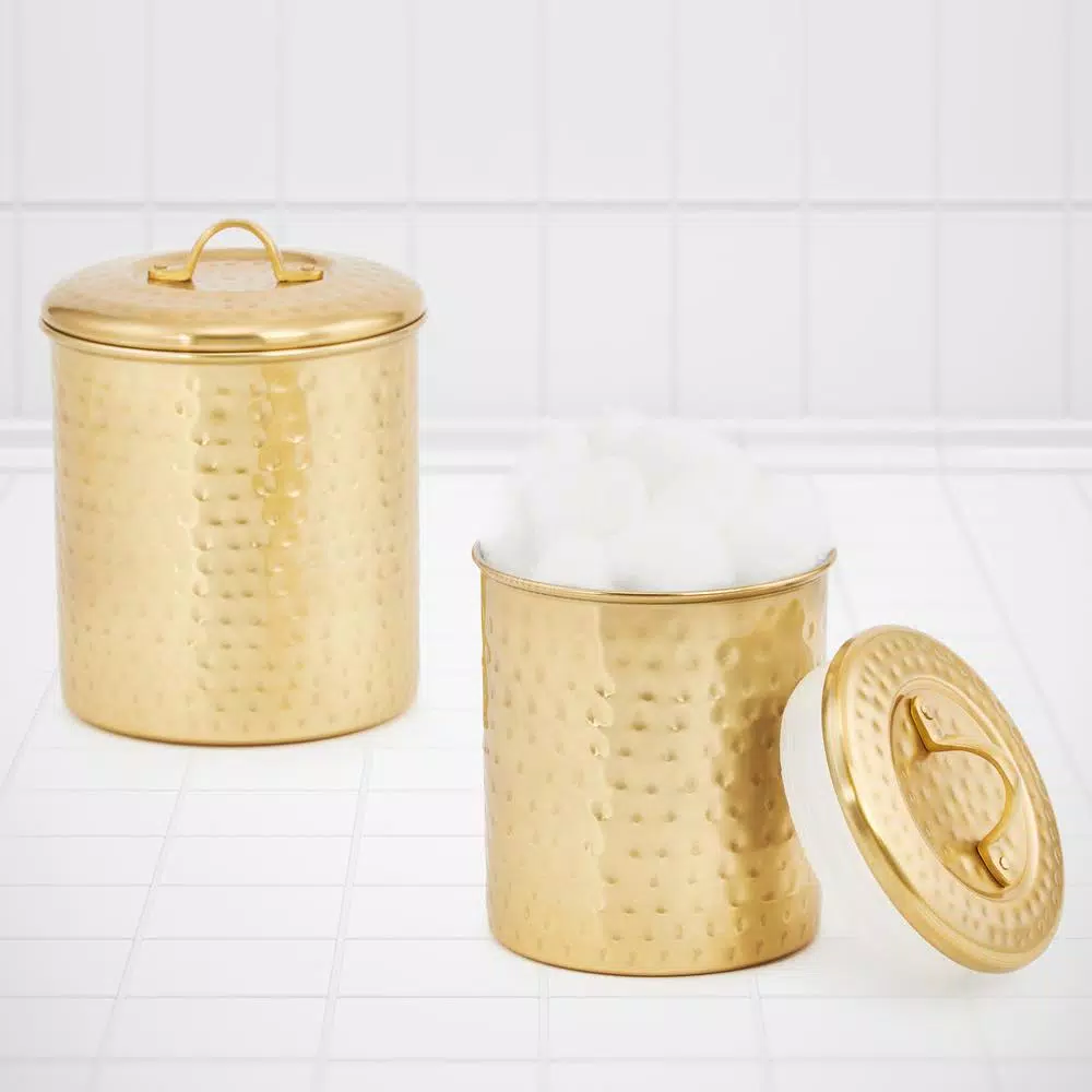 Old Dutch Decor Champagne Hammered Canister Set (Set of 2)