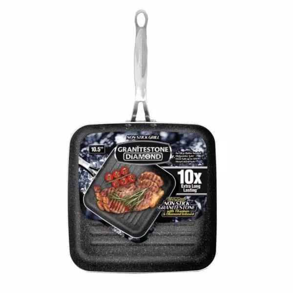 GRANITESTONE 10.5 in. Aluminum Ultra-Durable Non-Stick Diamond Infused Grill Pan