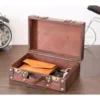 Vintiquewise Antique Style Small Wooden Suitcase with Leather Straps and Handle