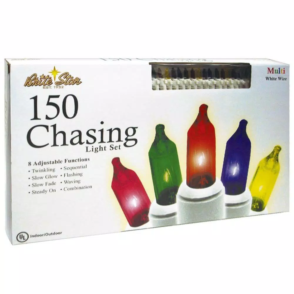 Brite Star 150-Light Multi-Colored 8 Function Chasing Light Set with White Wire (Set of 2)