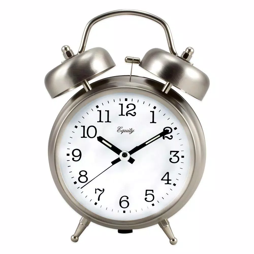 Equity by La Crosse Analog 4.85 in. Chrome Metal Twin Bell Quartz Alarm Table Clock