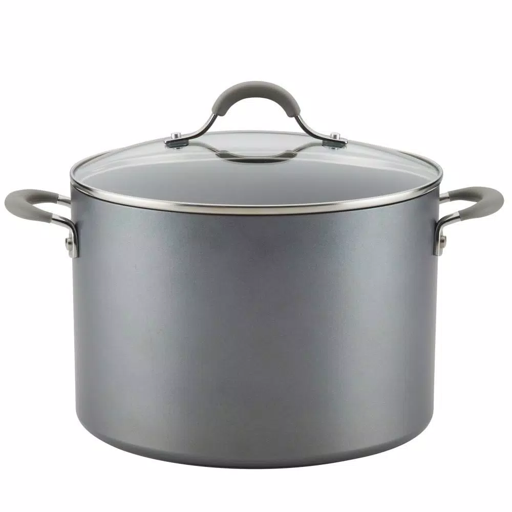 Circulon Elementum 10 qt. Hard-Anodized Aluminum Nonstick Stock Pot in Oyster Gray with Glass Lid