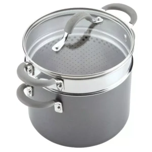 Circulon Elementum 5 Qt. Oyster Gray Hard-Anodized Nonstick Covered Multipot with Steamer Insert