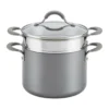 Circulon Elementum 5 Qt. Oyster Gray Hard-Anodized Nonstick Covered Multipot with Steamer Insert